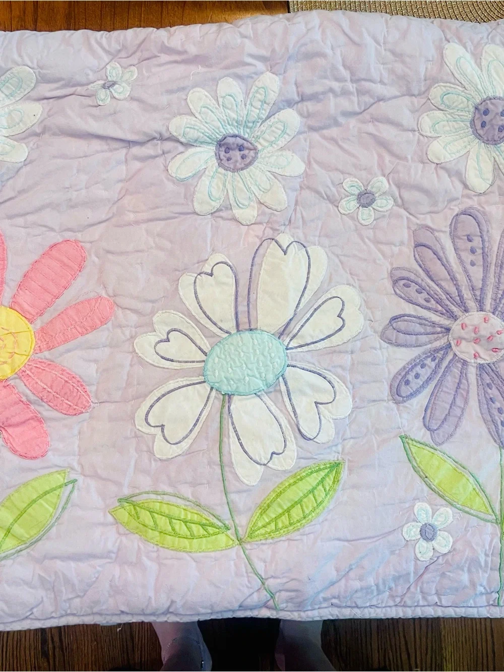 Pottery Barn Kids Lavender Quilted Floral Comforter with shams - Pastel Flowers